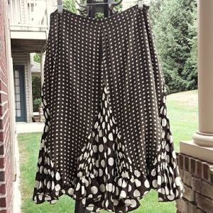 WD.NY 100% Silk Fit Flare Fully Lined Skirt Size 12 Brown Polka Dot Side Zipper